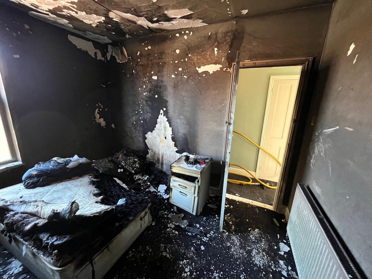 Burnt remains of a bedroom